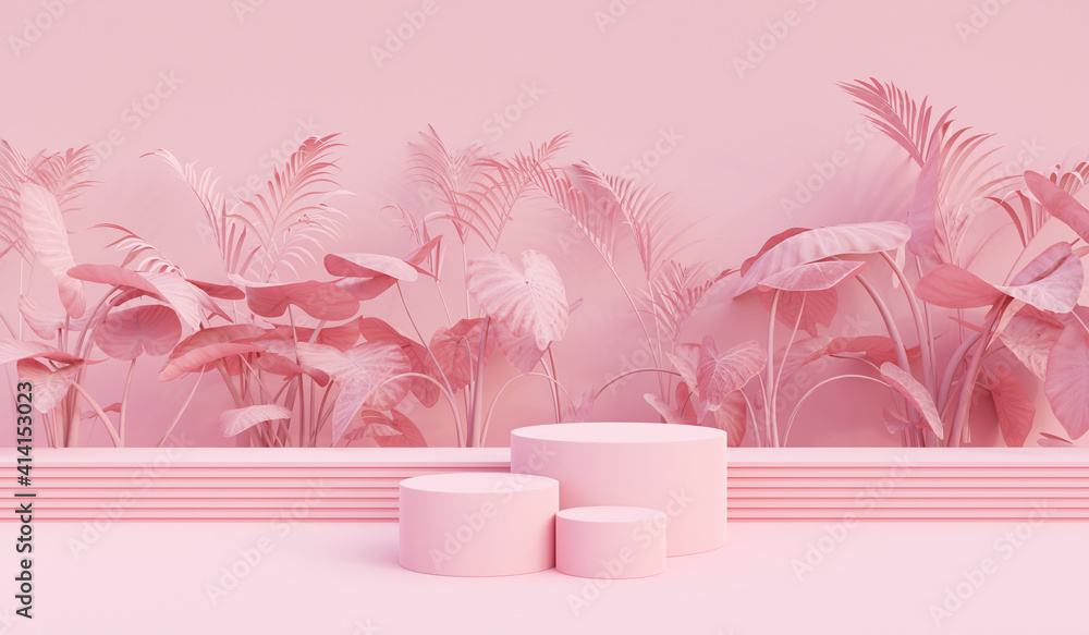 Poster background vector 3d pink rendering with podium and minimal pink stage, minimal podium product backg