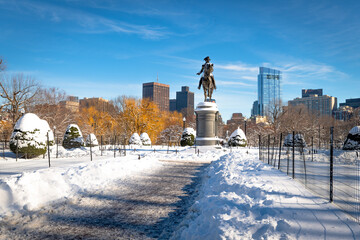 Snow cleared from the pathways in the Boston Public Garden