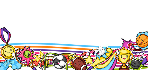 Background with kawaii sport items.