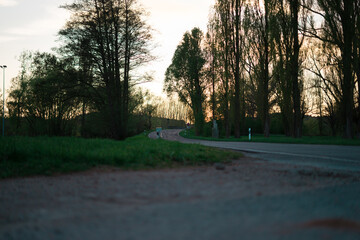 empty rural road in sunset