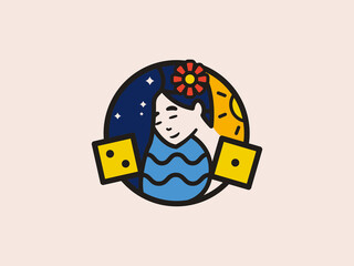 Logo with beautiful oriental girl and dice
