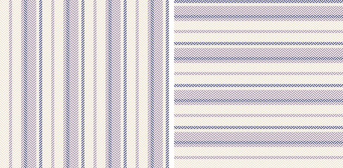 Stripe pattern herringbone textured graphic art in purple and beige. Seamless horizontal and vertical lines backgrounds set for dress, shirt, other trendy spring summer fashion textile print.