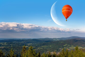 Fototapeta premium balloon against the background of a crescent, the tranquility of nature