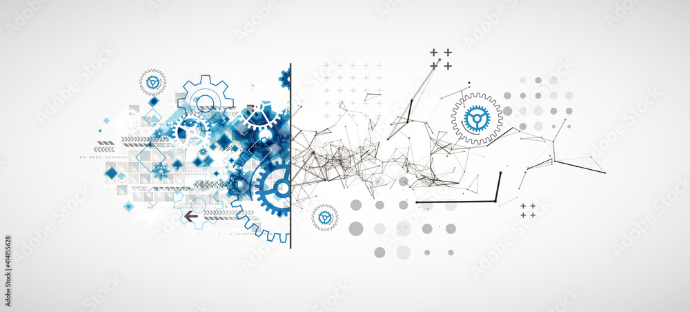 Wall mural abstract background on technological and scientific topics. plexus effect with various techno detail