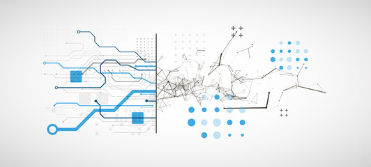 Abstract background on technological and scientific topics. Plexus effect with various techno details with a place under the text. Vector format.