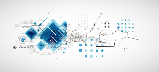 Abstract background on technological and scientific topics. Plexus effect with various techno details with a place under the text. Vector format.