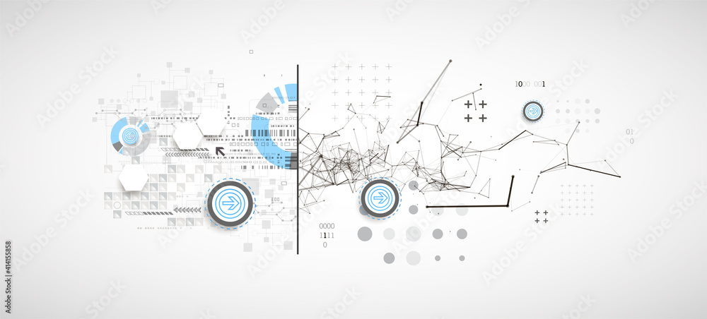 Poster Abstract background on technological and scientific topics. Plexus effect with various techno details with a place under the text. Vector format.