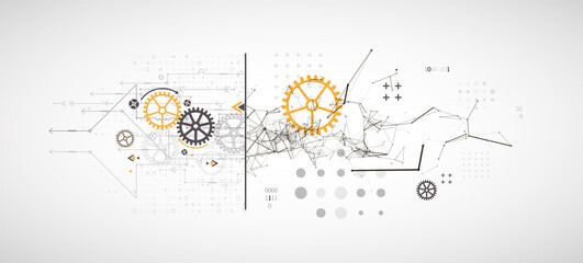 Obraz premium Abstract background on technological and scientific topics. Plexus effect with various techno details with a place under the text. Vector format.