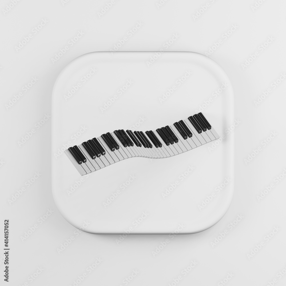 Poster dancing curved piano keyboard icon. 3d rendering white square button key, interface ui ux element.