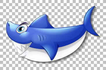 Smiling cute shark cartoon character isolated on transparent background