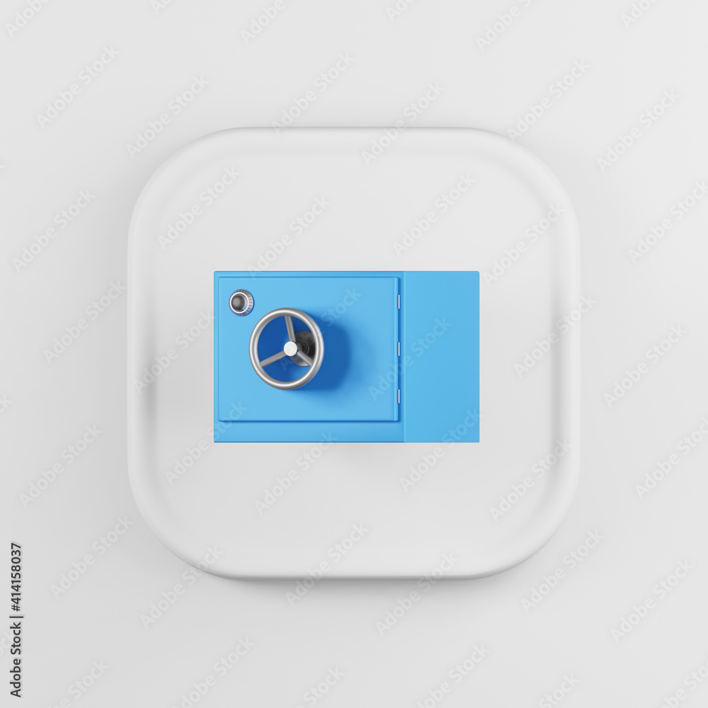 Poster blue safe icon. 3d rendering white square button key, interface ui ux element.