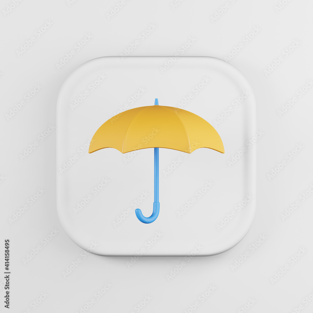 Poster yellow umbrella icon. 3d rendering white square button key, interface ui ux element.