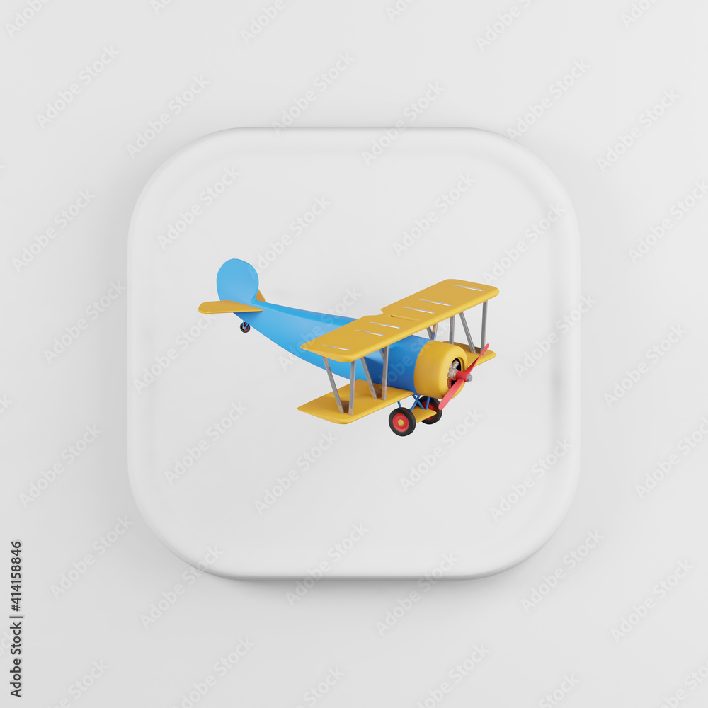 Poster multicolored plane icon. 3d rendering white square button key, interface ui ux element.