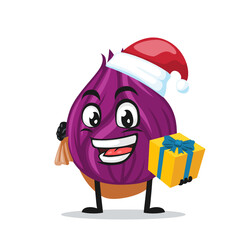 vector illustration of onion mascot or character wearing santa hat