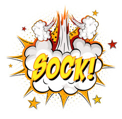 SOCK text on comic cloud explosion isolated on white background