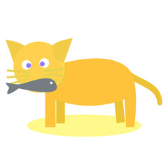 Cat eat fish and put it in the mouth. Funny animals flat vector cartoon illustration