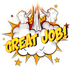 Word Great Job on comic cloud explosion background
