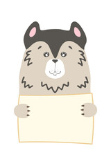 Cute cartoon animal holding tag sign with copy space. set greeting card banner invitation flyer brochure. cartoon hand drawn style. Little pets with blank marksign information plate