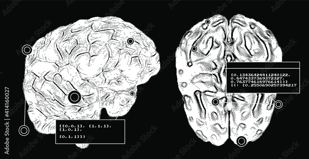 Aufkleber Futuristic sci-fi user interface with research data, Magnetic resonance imaging of the Human brain. HUD UI with callout bar labels, information boxes, digital data charts.