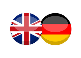 Uk and German flag isolated on white background. English-deutsch conversation concept. Learn languages. Vector stock