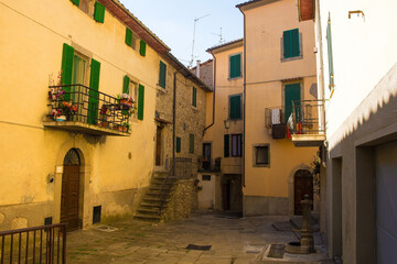 Fototapeta na wymiar A square in the historic medieval village of Santa Fiora in Grosseto Province, Tuscany, Italy 