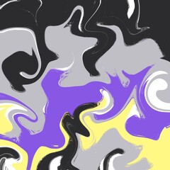 Colorful abstract liquid background. Violet yellow gray black marble texture