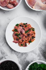 organic dog food. cold cuts with herbs and berries. close-up