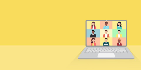 People connecting together.meeting online with teleconference, video conference remote working on laptop, work from home vector illustration.