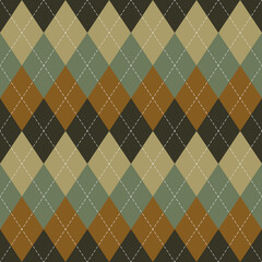 Argyle pattern rhombus autumn in brown and green. Traditional vector argyll background art graphic for gift wrapping, socks, sweater, jumper, or other modern autumn winter classic fashion textile.