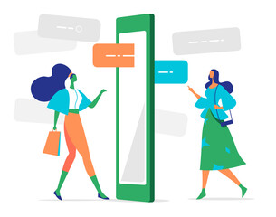 Donne che scambiano consigli, opinioni attraverso un applicazione mobile