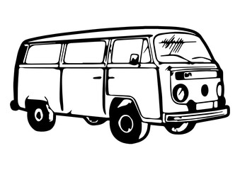 black and white van drawing