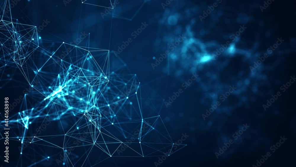 Wall mural abstract connected dots and lines on blue background. communication and technology network concept w