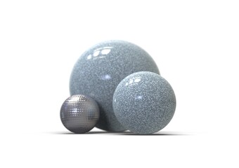 Granite balls on white background.Silver Orb.Beautiful abstract minimalistic background.3D rendering.