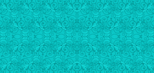 Grunge seamless turquoise hexagonal hexagon masaic tile mirror texture background banner with damask leaves flower print pattern