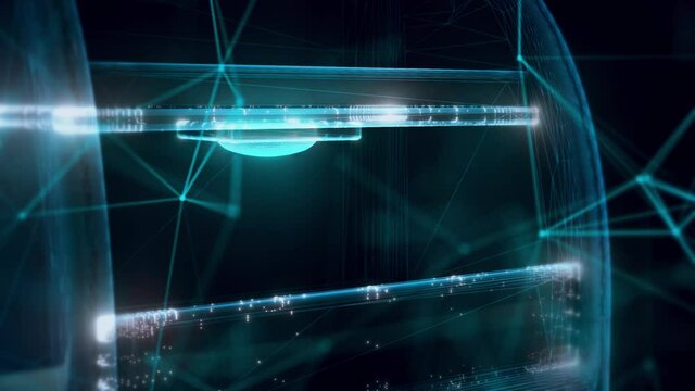 Empty display cooler fridge hologram Close up 4k. High quality 4k footage