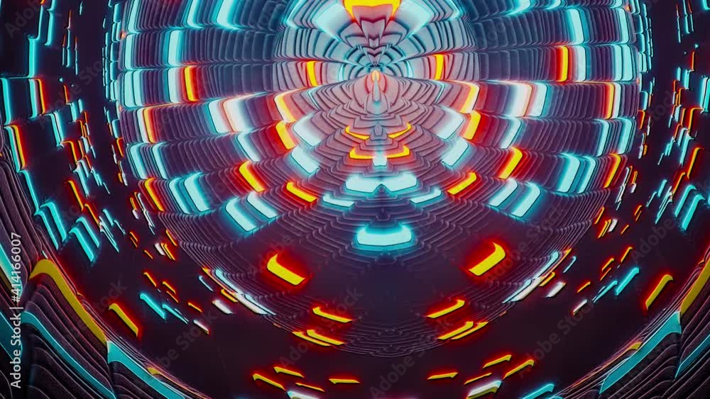 Poster luminous neon abstract digital futuristic illusion world. 4k 3d rendering seamless looping. reflecti