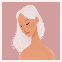 Beauty female portrait. Elegant woman with white hair avatar. Vector illustration - 414166212