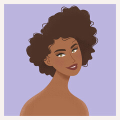 Beauty female portrait. Elegant African woman avatar. Vector illustration - 414166251