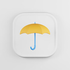 Yellow umbrella icon. 3d rendering white square button key, interface ui ux element.