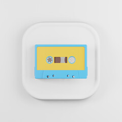 Yellow-blue cassette icon. 3d rendering white square button key, interface ui ux element.