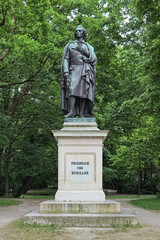 Friedrich Schiller monument at Maximiliansplatz square in Munich, Germany. The monument was...