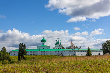 View towards the Svyato-Troitskiy Aleksandra Svirskogo Monastery -  old Russian Orthodox monastery situated in the Leningrad Oblast, Russia