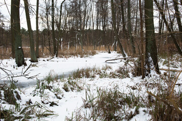 Winterlandschaft mit gefrorenem Fluss