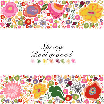 Frame with ditsy cute spring time decorative flower illustration blossom background greeting card