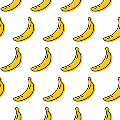 Banana icon seamless pattern. Vegetarian food symbol. Line label with yellow fill. Trendy silhouette sign graphic pictogram. Outline linear logo vector illustration isolated on white background