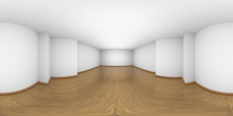 Empty white room with niche and parquet floor HDRI.