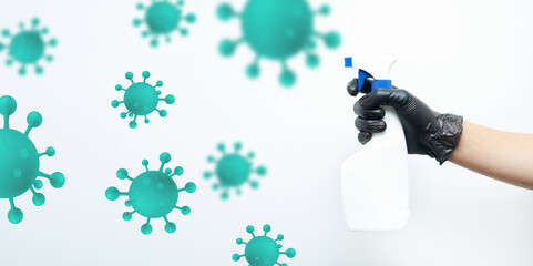 Anti virus cleaner, disinfection coronavirus sanitizer in hand, covid