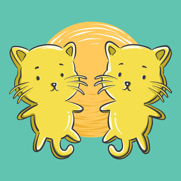 Cartoon illustration of cute twin cats toy