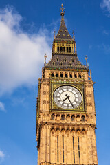 Upper part of Elizabeth Tower or Big Ben clock tower, Westminster Palace, City of Westminster, Central Area of Greater London, UK