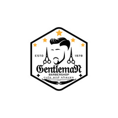 gentleman barbershop logo design modern,symbol,labels,emblems hairstyle logo vector template
